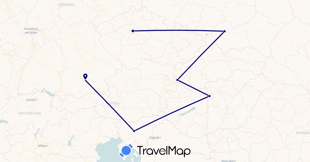 TravelMap itinerary: driving in Czech Republic, Germany, Hungary, Poland, Slovenia, Slovakia (Europe)
